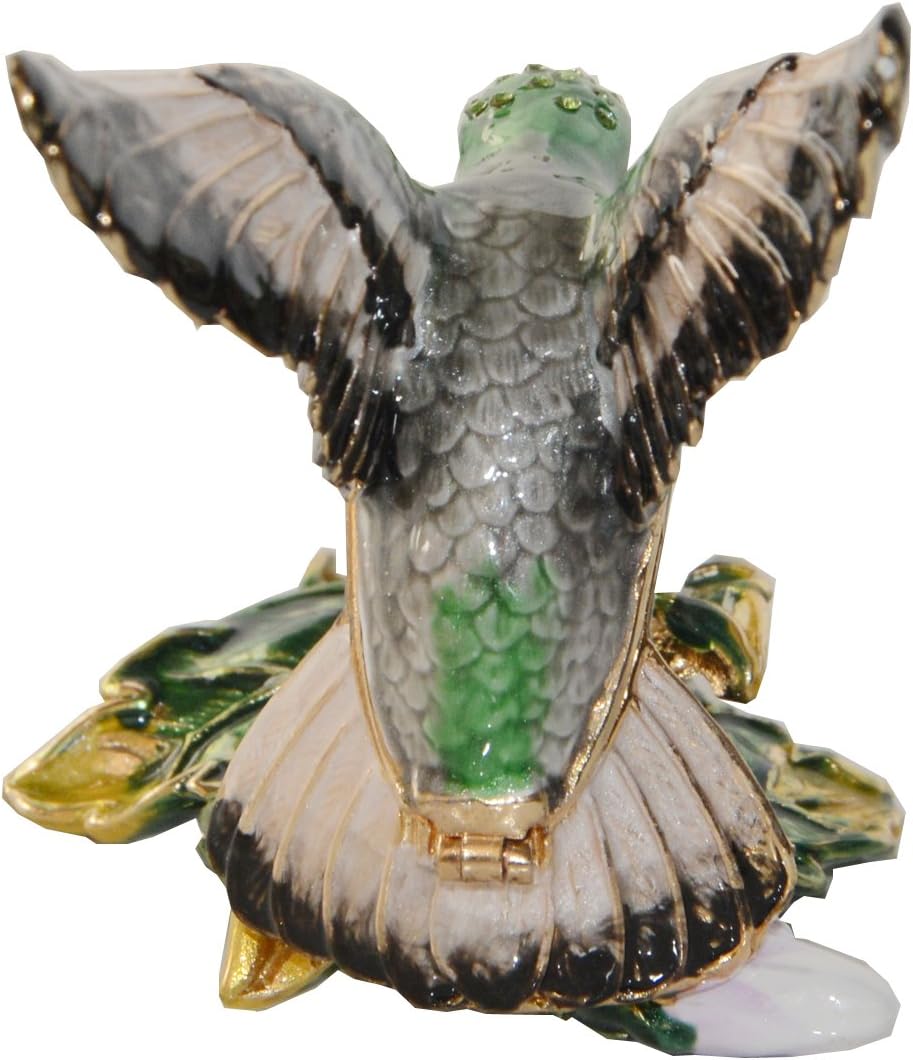 Hummingbird with White Flower Trinket Box Jewelry Box Hand Painted Decorative Box with Hinged Lid Ring Earring Holder Bird Figurine Collectible