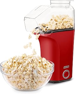 DASH Fresh Pop Oil-Free Air Popcorn Maker, 16 Cup Popper with Measuring Cup & Butter Tray, Red - Ideal for Movie Nights