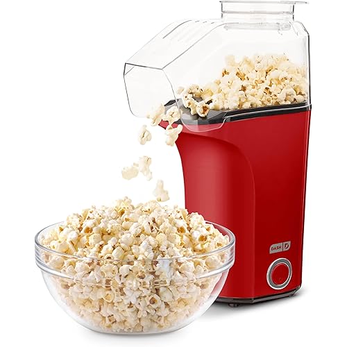 DASH Fresh Pop Popcorn Maker - Oil-Free, Air Popcorn Popper - With Measuring Cup & Recipe Guide - Perfect for Movie Nights - 16 Cups, Red