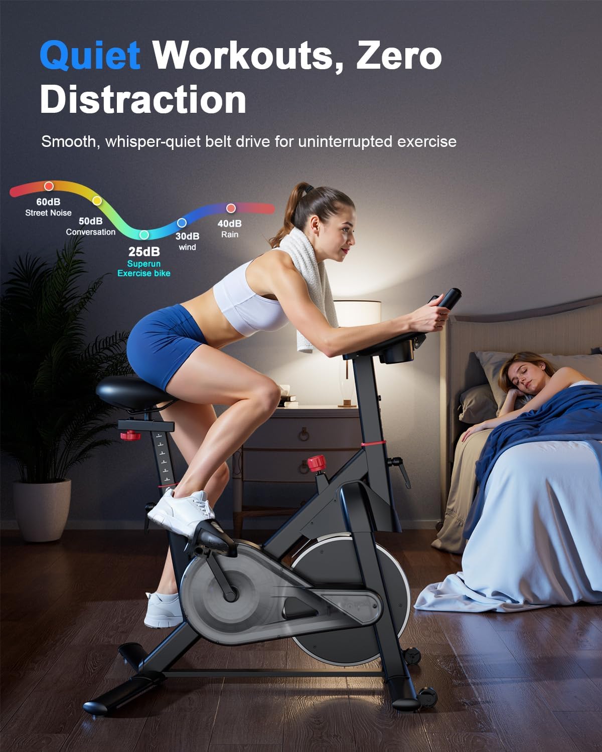 SupeRun Magnetic Exercise Bike, Stationary Bike for Home, 32-Level Resistance Indoor Cycling with 300 lb Weight Capacity, Low Noise, and Fitness Courses (Fits Users 5'1" to 5'11"）