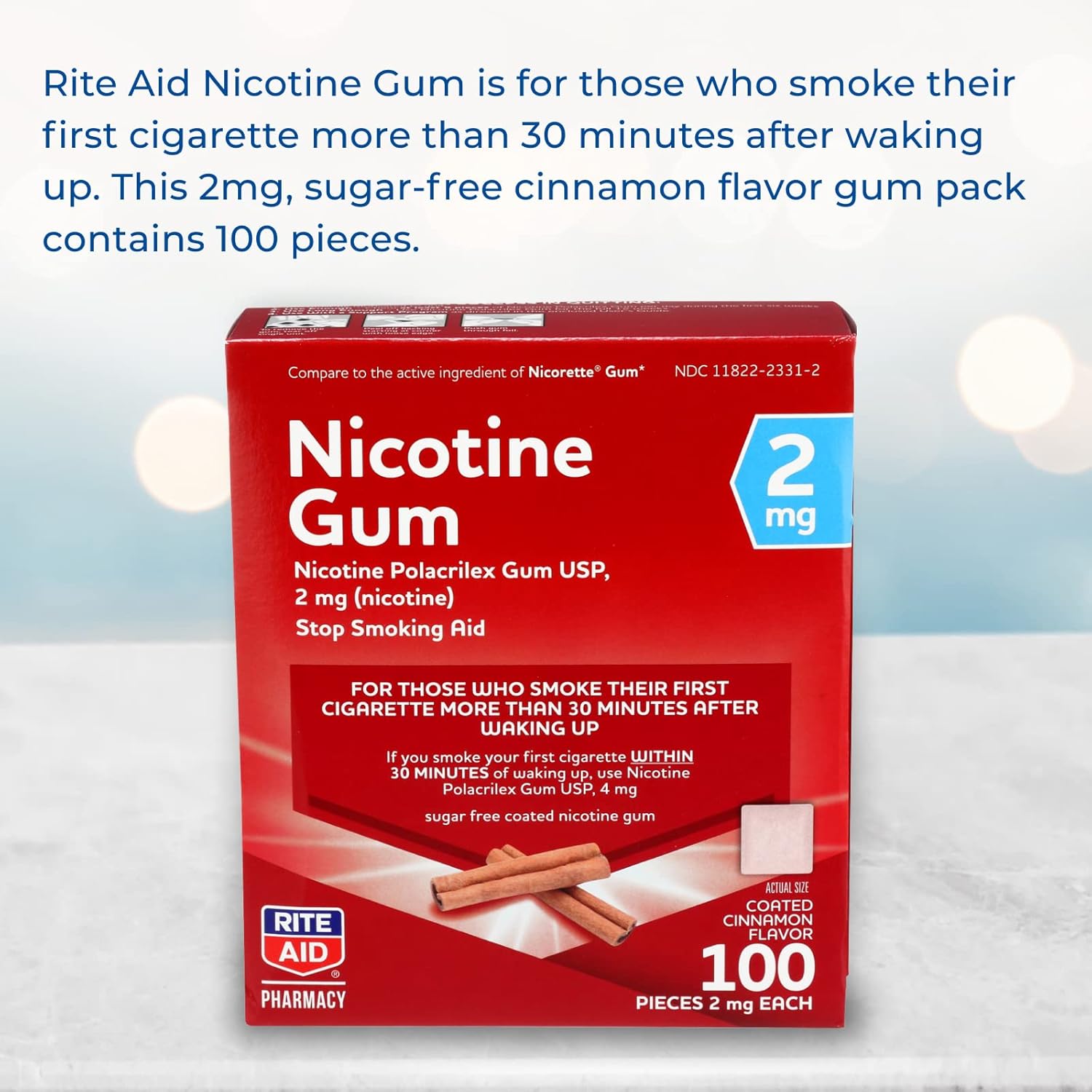 Rite Aid Nicotine Gum, Coated Cinnamon Flavor, 2 mg - 100 Count | Quit Smoking Aid | Nicotine Replacement Gum : Health & Household