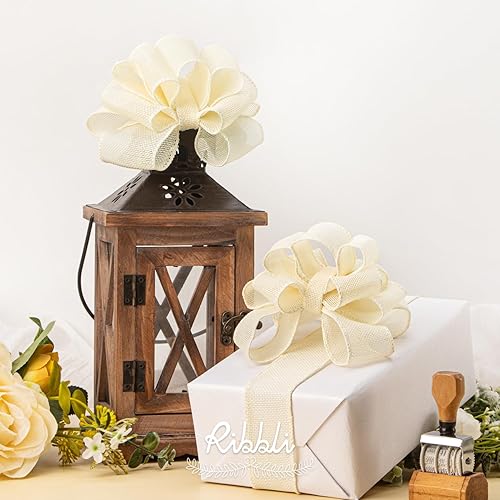 Vista 52 de Ribbli Cinta con alambre de arpillera azul marino, 2-1/2 pulgadas x 10 yardas continuas, cinta con borde con alambre para lazo grande, corona