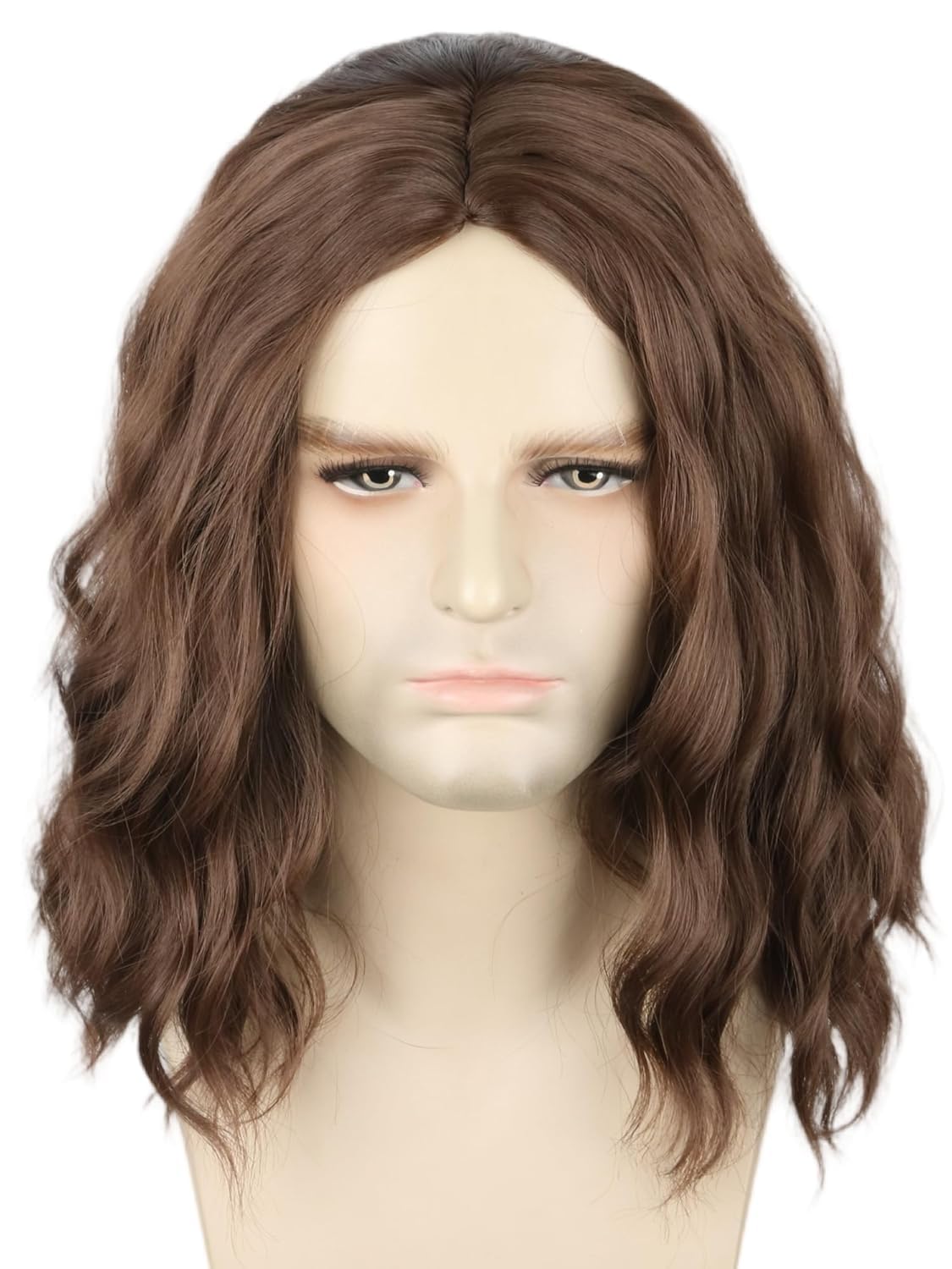 LeMarnia Brown Short Curly Wigs for Men Halloween Costume Party Wig, Brown-1