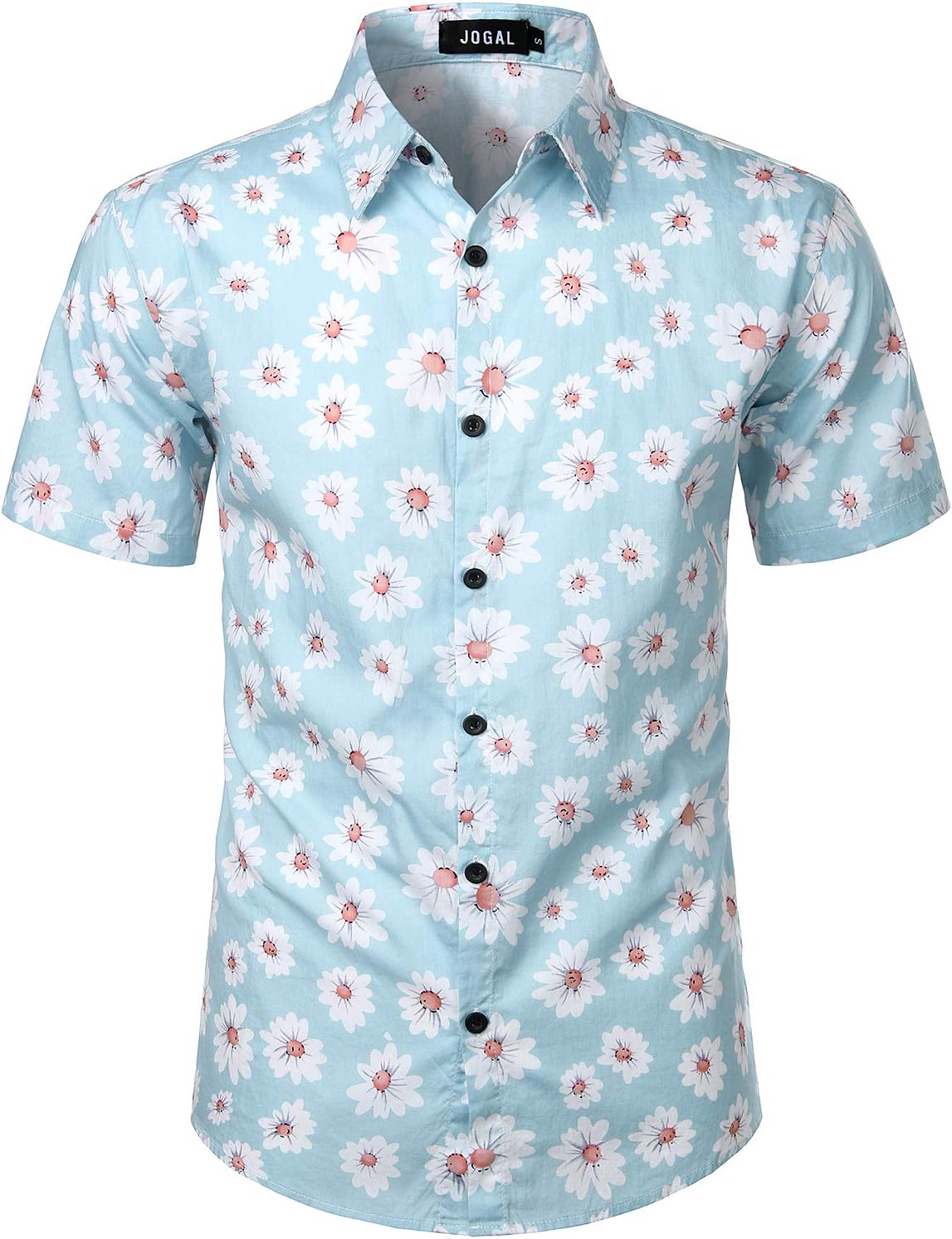 JOGAL Men's Flower Cotton Button Down Short Sleeve Hawaiian Shirt - Image 2