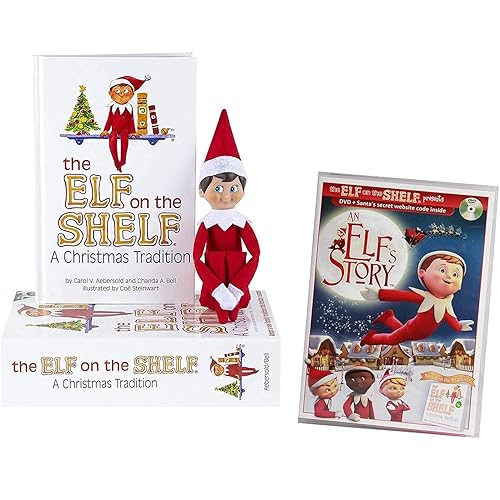 The Elf on the Shelf Box Set North Pole Blue-Eyed Boy Light Tone Elf with Book AND "An Elf's Story" DVD (2 item BUNDLE)