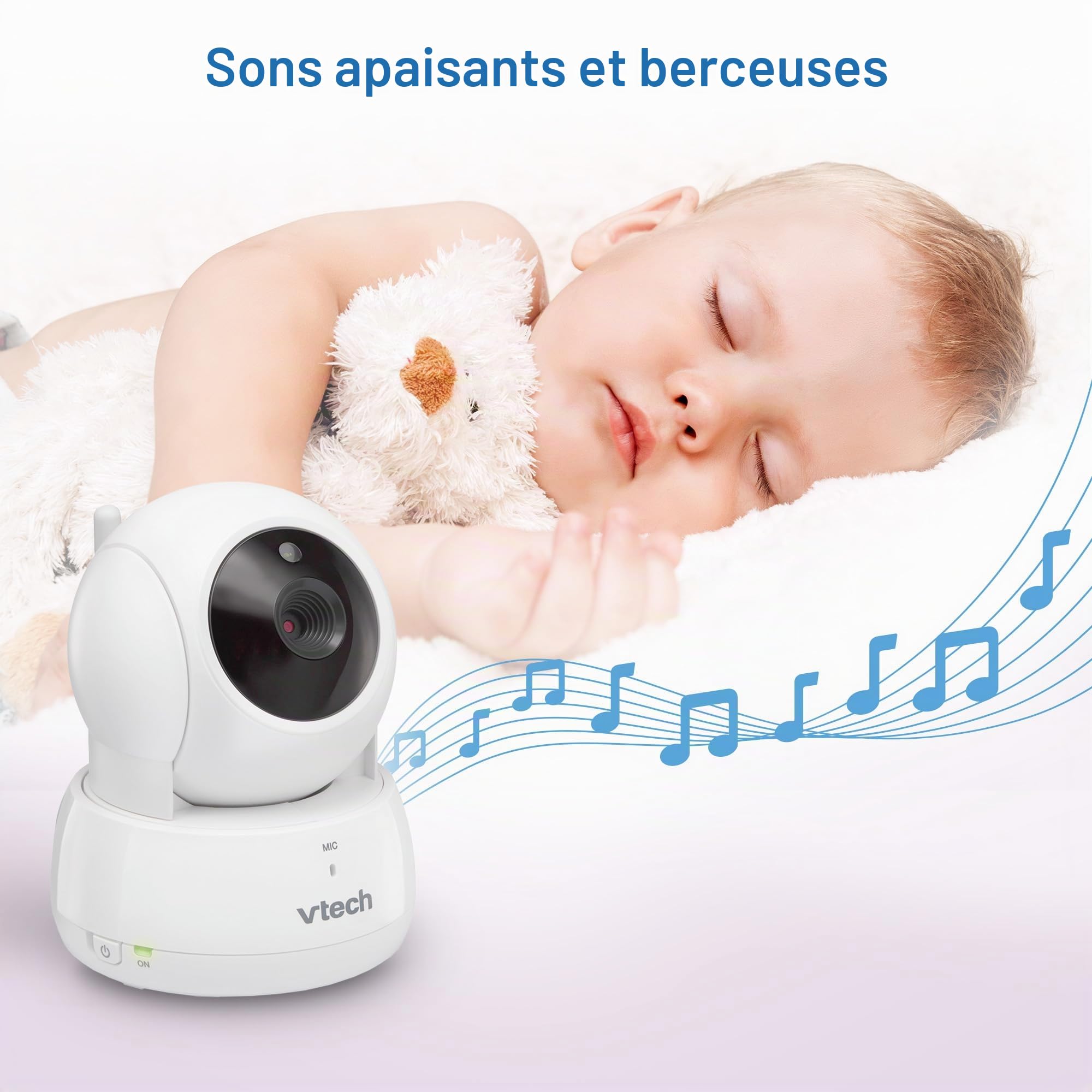 VTech VM924-2 Moniteur vidéo avec télécommande Pan-Tilt-Zoom 2 Cam, écran LCD de 12,7 cm, jusqu'à 17 heures de transmission vidéo, vision nocturne, portée jusqu'à 300 m, sons apaisants