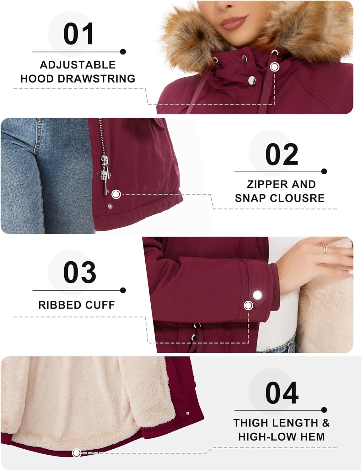 ANOTHER CHOICE Women's Hooded Winter Coat Waterproof Parka Jacket Warm Sherpa FLeece Lined Winter Parka Coat - Image 7