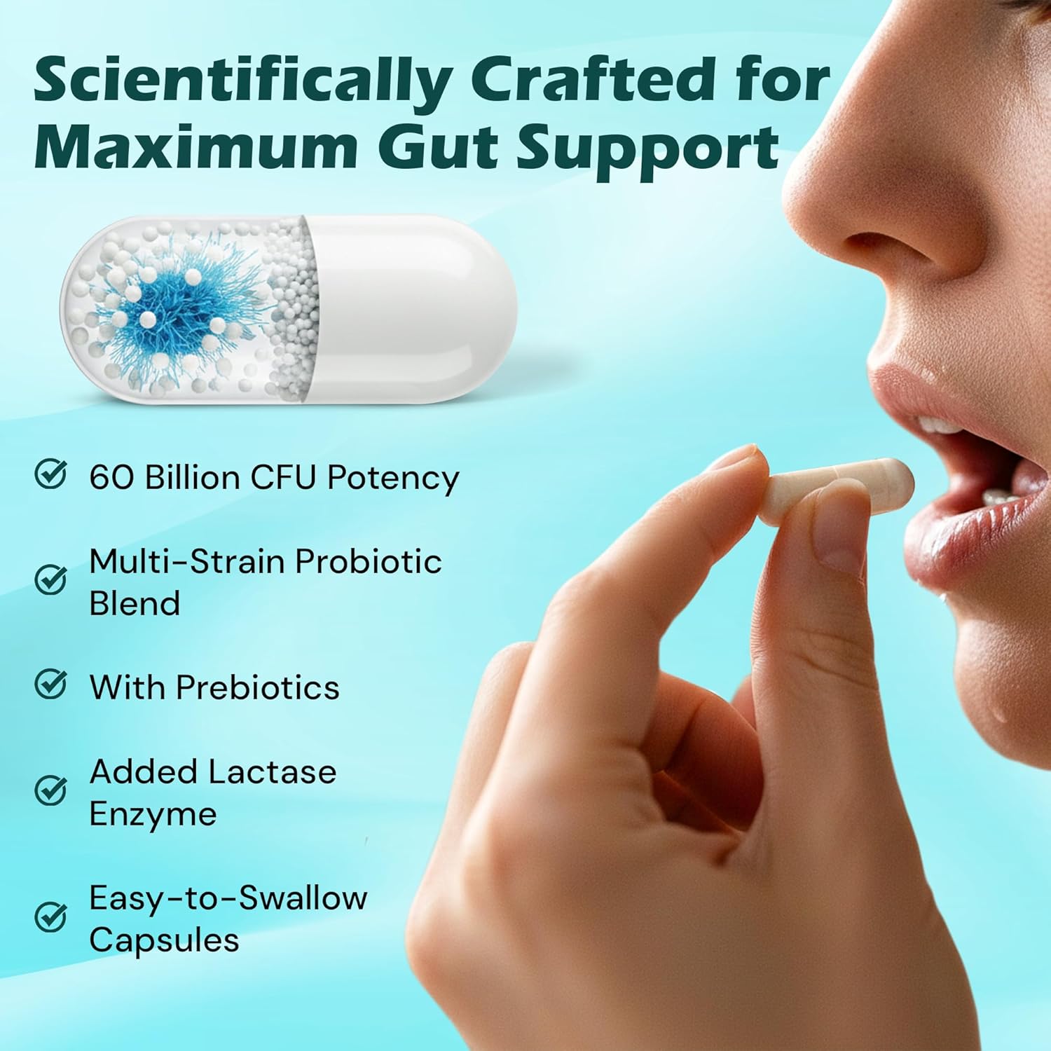 Probiotics 60 Billion CFU for Gut Health – Prebiotics & Probiotics Supplement for Men & Women Digestive Health, Gut Cleanse, Bloating, Gas, Acidity & Constipation Support 60 Capsules