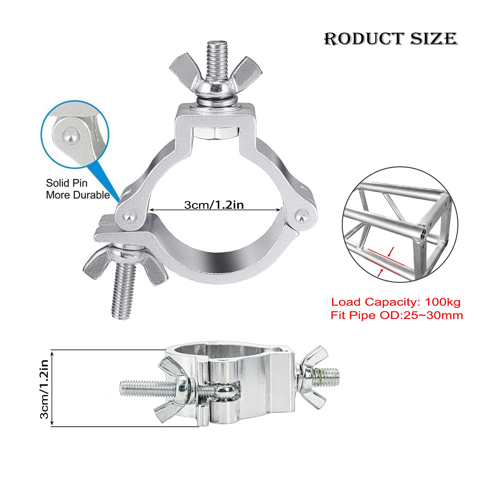2 Pcs Traversen Klammern Truss Clam Traversen Haken Schwerlast Aluminiumlegierung Große Belastung Bis Zu100Kg Traversen Klemmen Eckig für Bewegliche Bühnenlichter und Scheinwerfer für 25-30mm Traverse