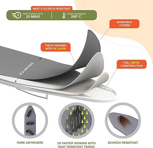 Miniatura 3 de Xabitat Tabla de planchar montada en la pared con soporte para plancha, 36.2" X 12.2" tabla de planchar plegable de montaje compacto para espacios