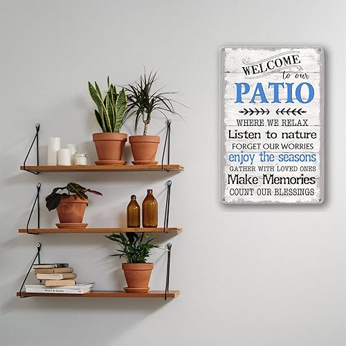 Miniatura 5 de Letrero de metal divertido para patio, decoración de pared de patio, letrero de bienvenida a nuestro patio al aire libre, letrero de bienvenida a