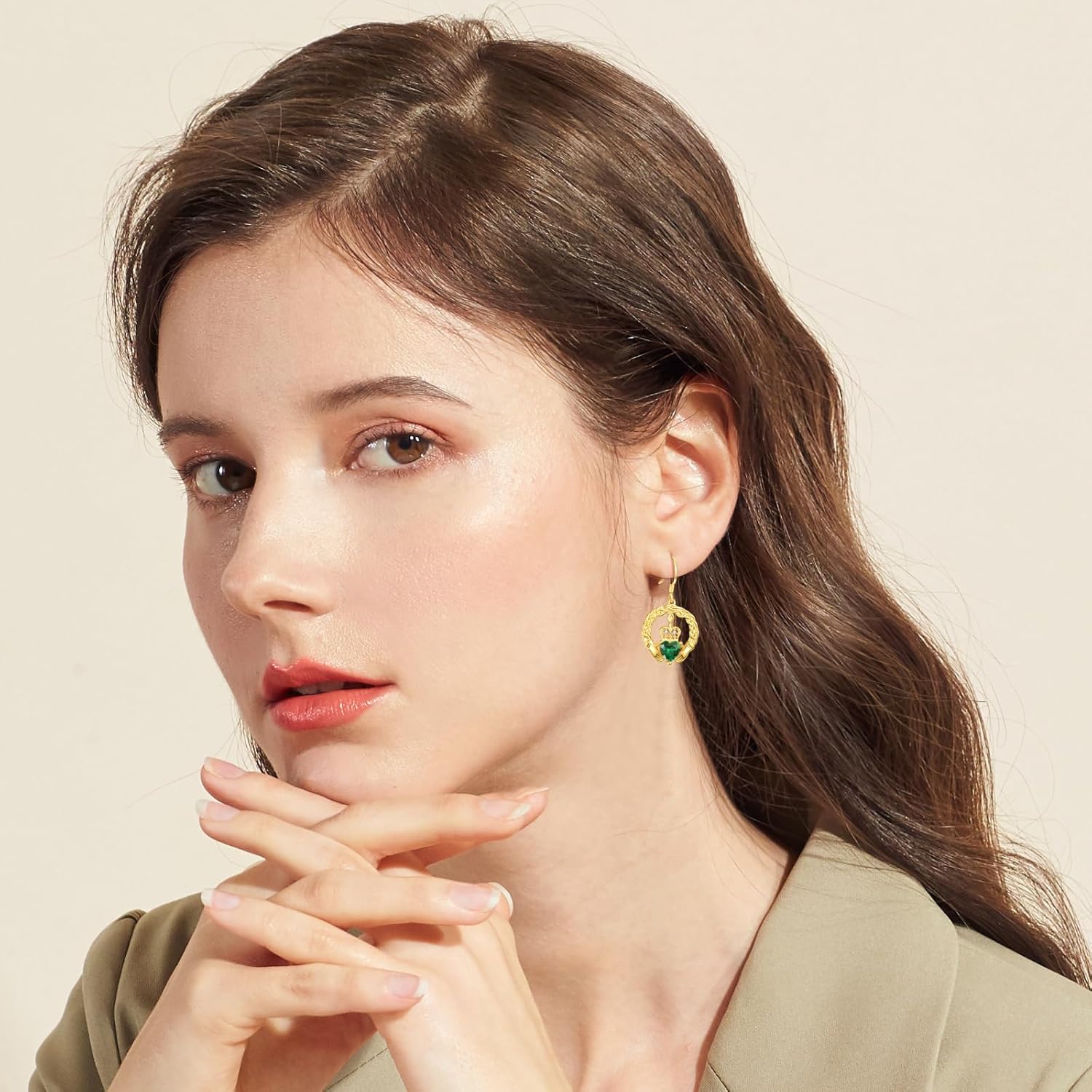 TANGPOET Claddagh Birthstone Earrings for Women 925 Sterling Silver 18K Gold Plated Irish Celtic Jewelry Valentines Christmas Birthday Gifts for Her - Image 4