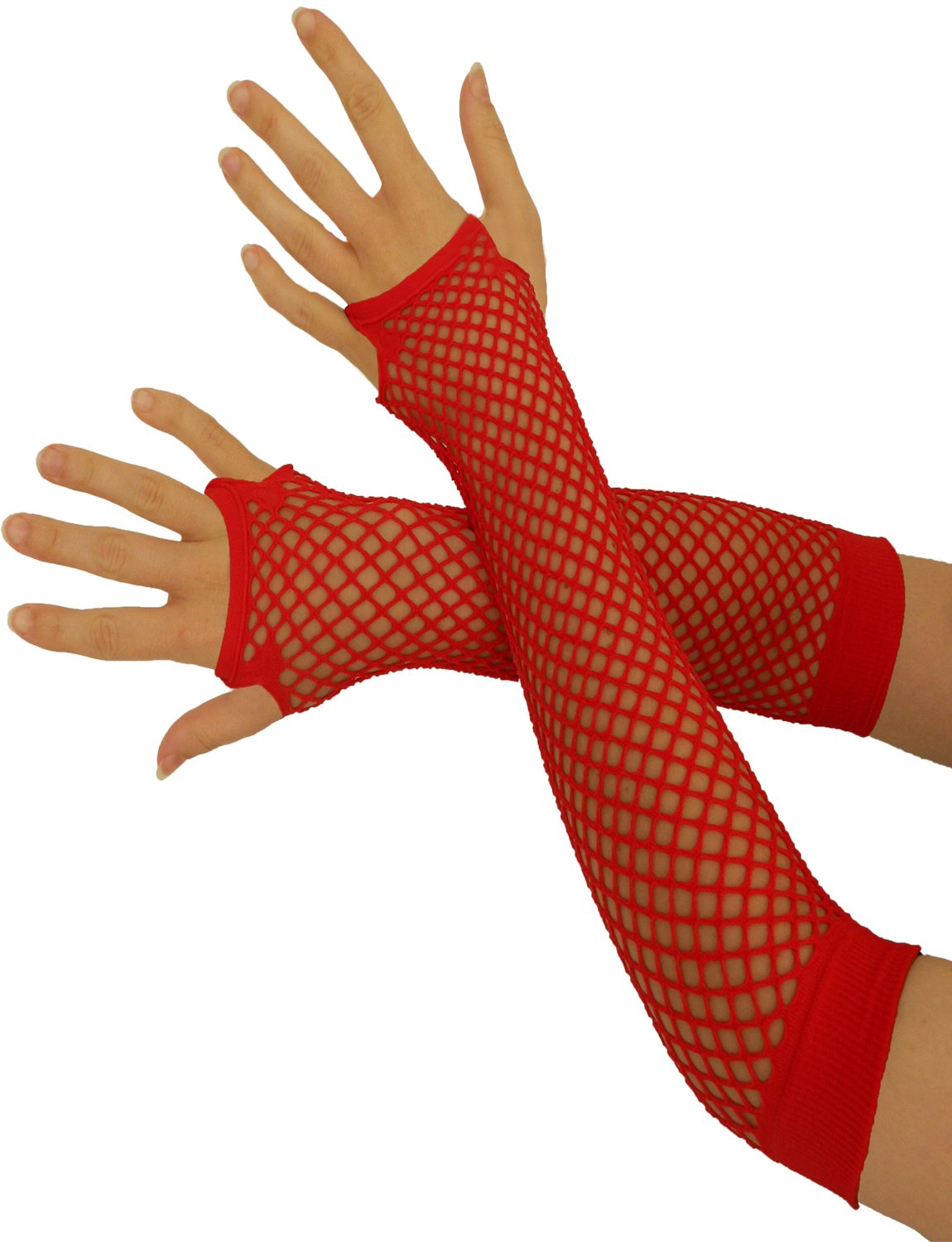 Yummy Bee - Fingerless Gloves Women - Fishnet Gloves - Black Red Rainbow - Long Gloves - Short Gloves (Red, Long)