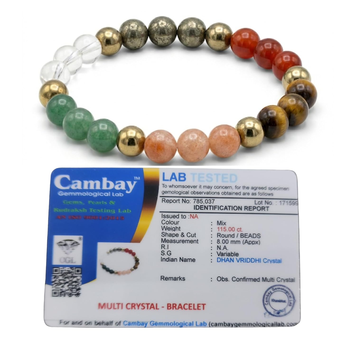 Real Crystal Dhan Vriddhi 6-Stone Bracelet (8mm) | Pyrite, Jade, Sunstone, Carnelian, Tiger Eye & Clear Quartz | Multi-Col... - Review, Price and Buying Guide