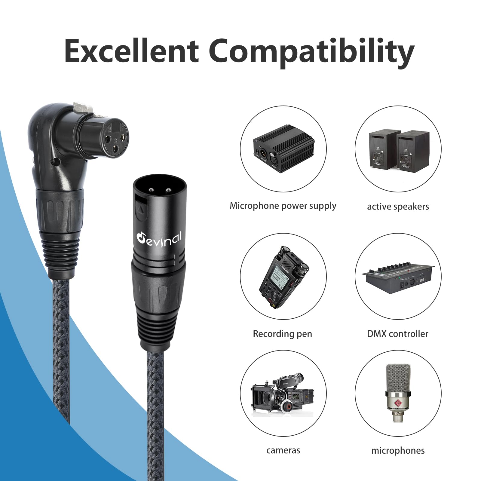Devinal Right Angle XLR Cable, Adjustable Right-Angle Female to Straight Male Microphone Cord - Image 4