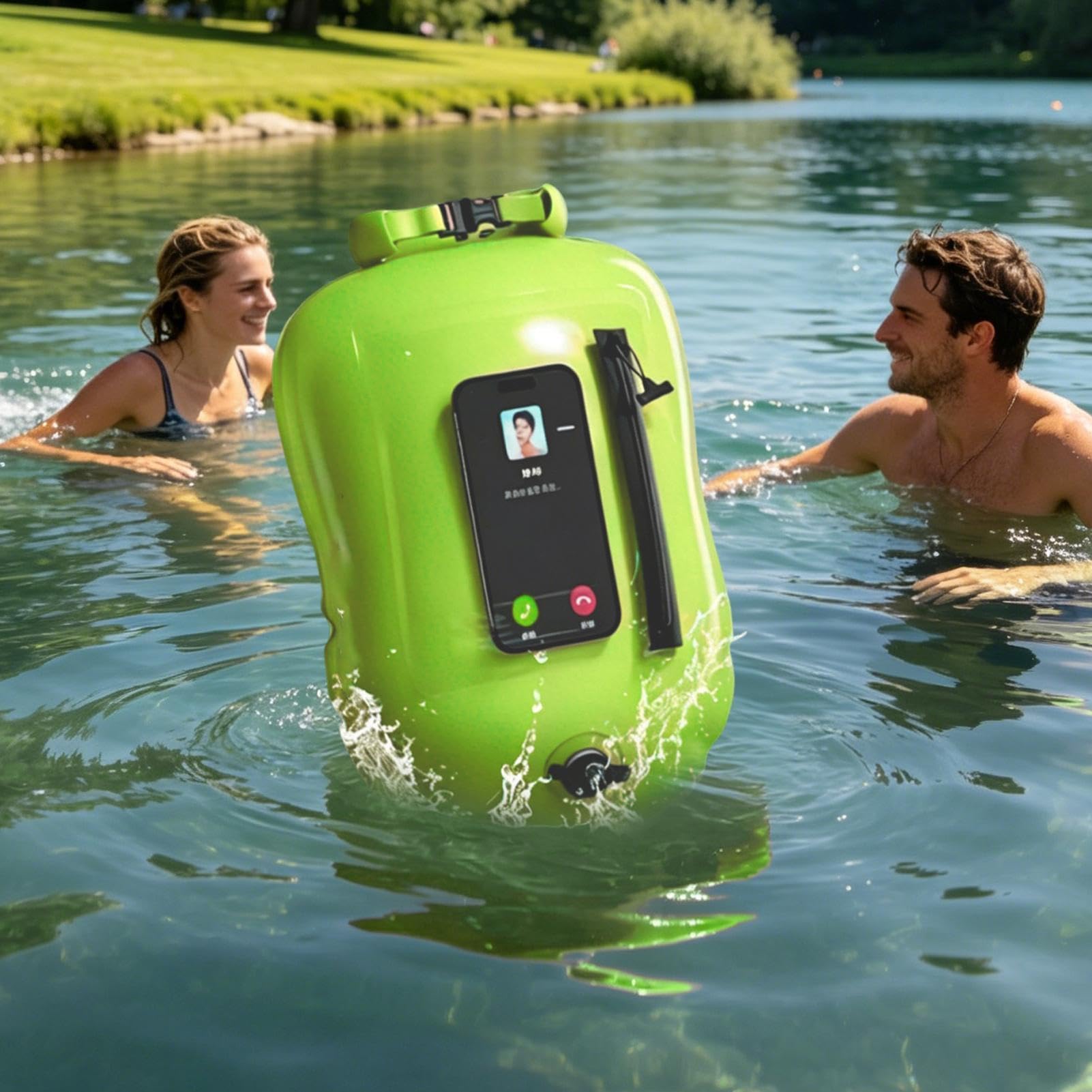 Boa da nuoto per acque libere, con touchscreen per telefono, galleggiante, galleggiante, per triatleti, kayaker, snorkeler, allenamento sul lago, corse all'aperto