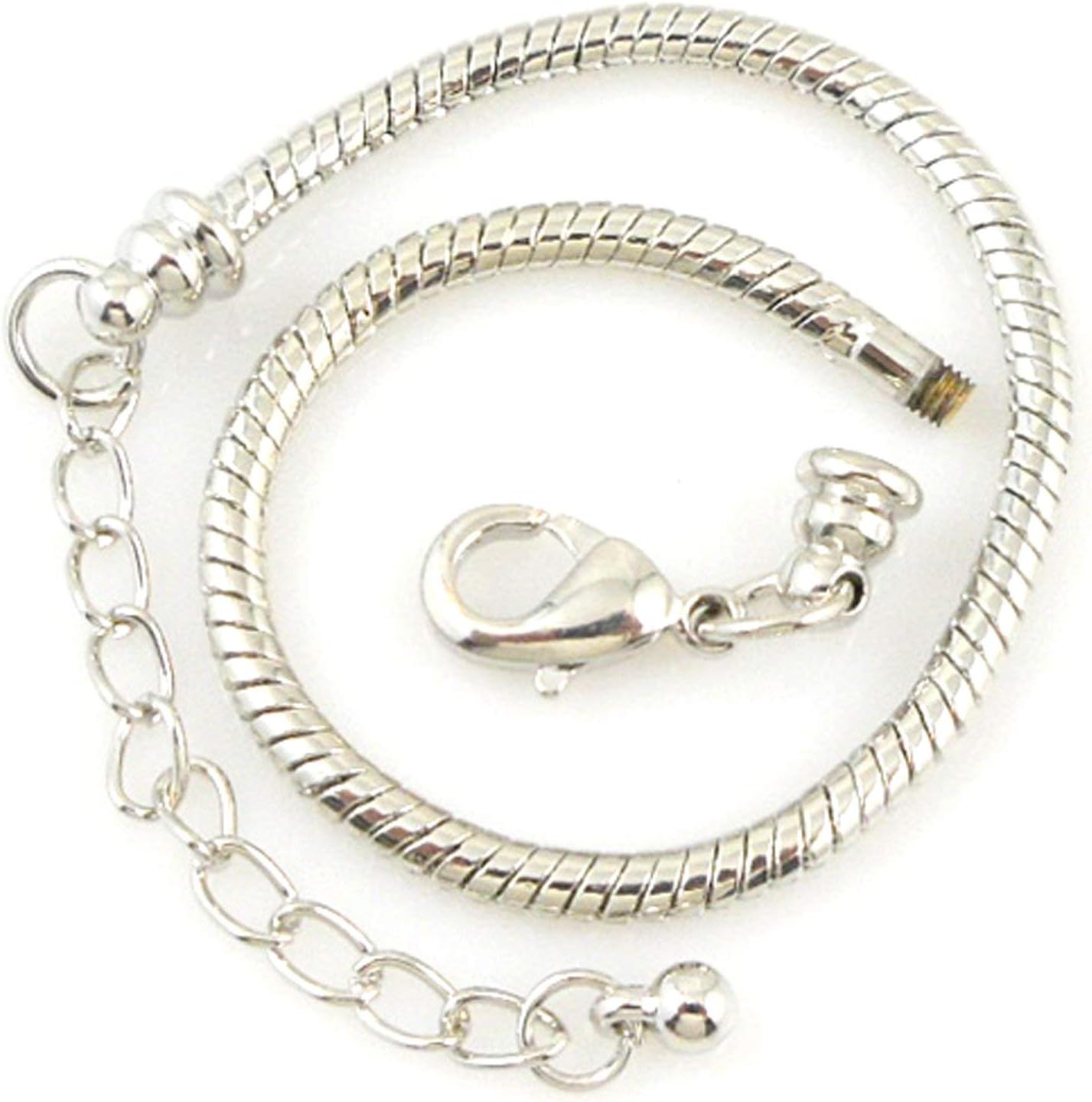 RUBYCA 10pcs White Silver Plated Lobster European Style Snake Chain Bracelet fit Charm Beads 9"