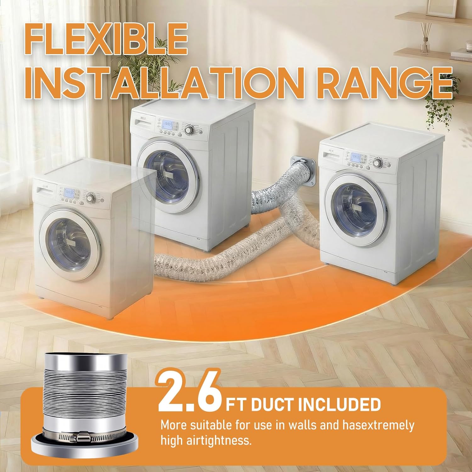 Magnetic Dryer Vent Coupling DV180 Airtight Seal Dryer Vent Connector Kit Magnetic Design Easy to Install Quick Connector Including a 3.3ft 4" Duct and two Clamps