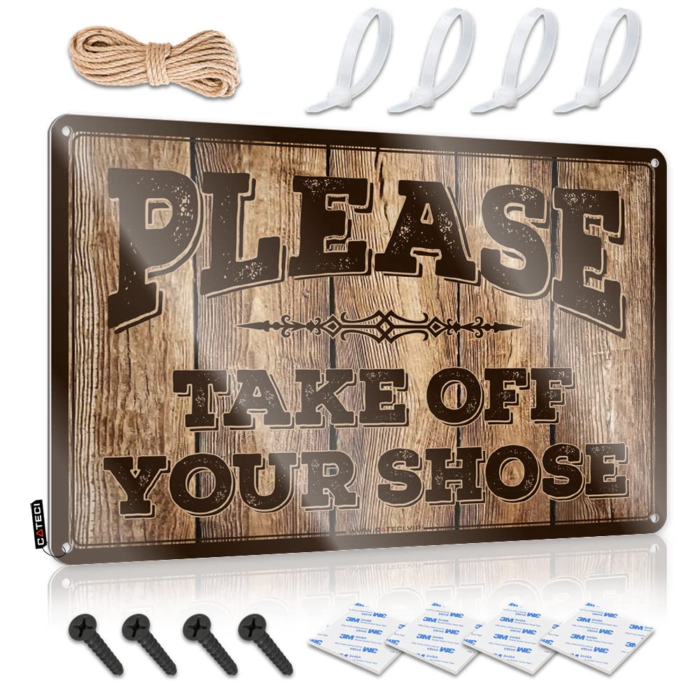 HELIOFORGE Home Bar Decor Please Take Off Your Shoescarpet Sign Tin Signs Sarcastic Metal Signs(20X30CM)