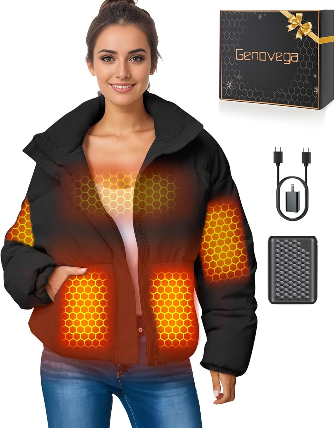Graphene heated jacket for women with 12V battery