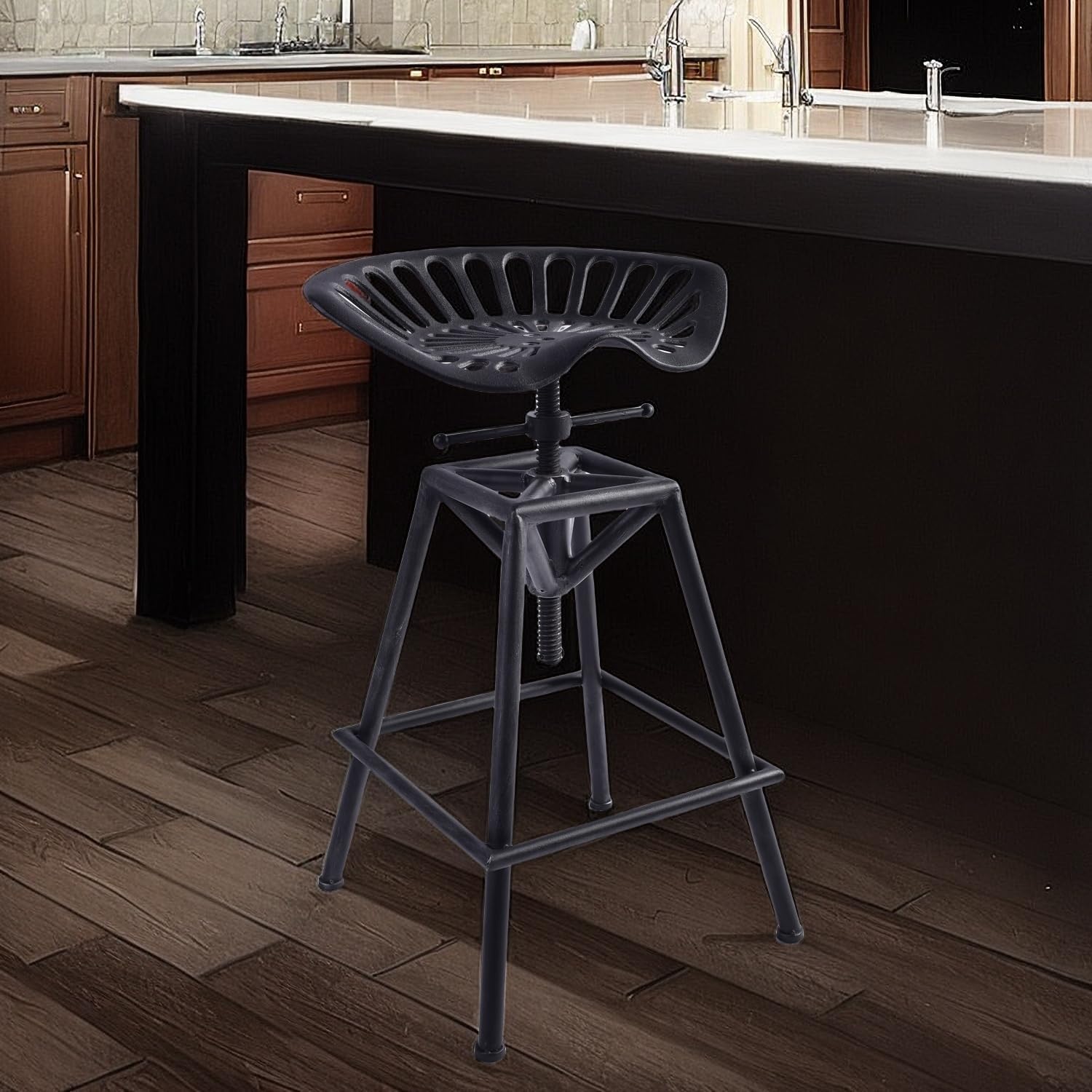 LOKKHAN Cast Iron Tractor Seat Bar Stool-27.5''-33.4'' Counter Bar Height Adjustable Swivel Metal Kitchen Breakfast Coffee Stool-Rustic Industrial Farmhouse Style-Base Welded,Matte Black,King Seat