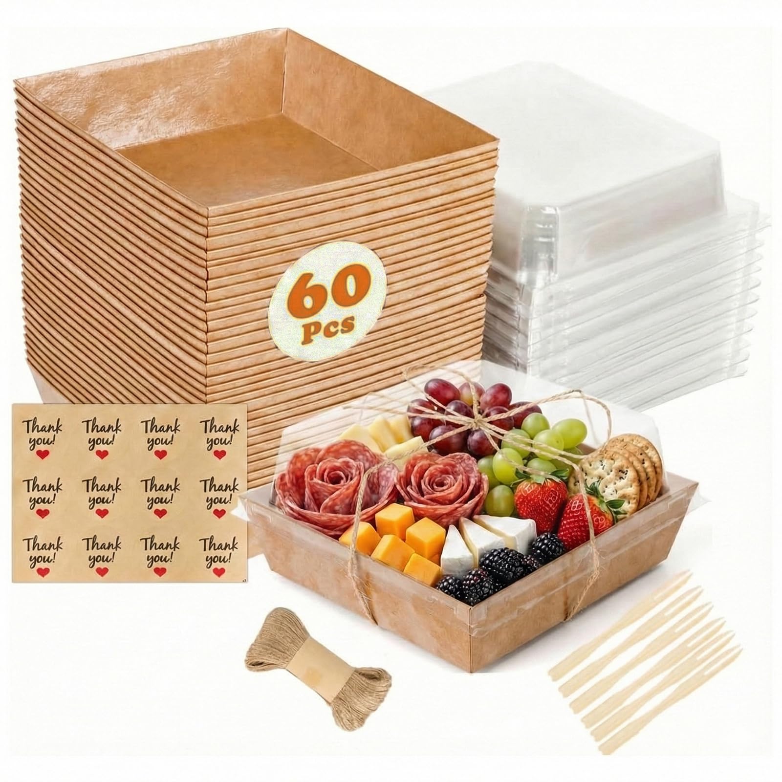 Photo 1 of  Small Charcuterie Boxes with Clear Lids, Individual Mini Paper Charcuterie Board with Lid, Bakery To Go - Disposable Party Favor Boxes for Food, Sushi, Sandwich, Charcuterie Accessories