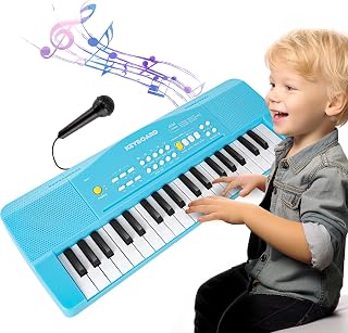 MSANMERSEN 37-Key Toy Piano Keyboard for Kids 3-8 with Microphone, Record & Playback - Blue Electric Beginner Piano Gift