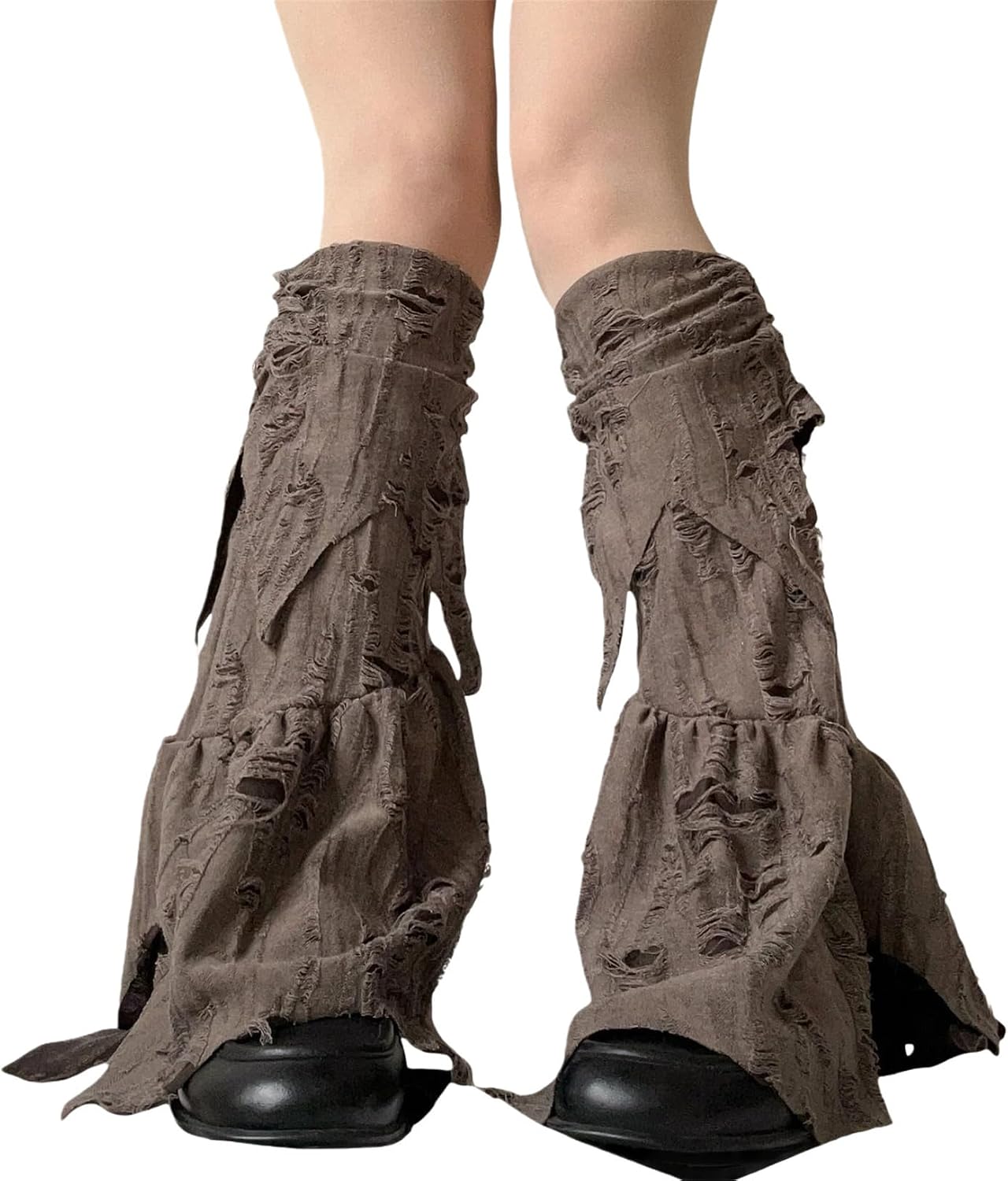 HeiBai Xiong Punk Distressed Long Leg Warmers for Women - Flare Y2K Gothic Emo Hippie Dance Ice Skating Legwarmers