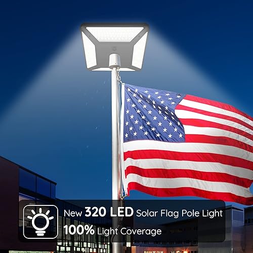 Miniatura 7 de Luz solar para mástil de bandera del atardecer al amanecer con 320LED 3000 lúmenes más brillante luz de asta de bandera