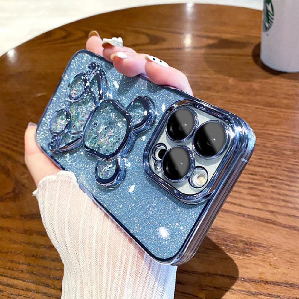 Protection objectif iPhone 15 Pro Max via étui paillettes bleues - 8