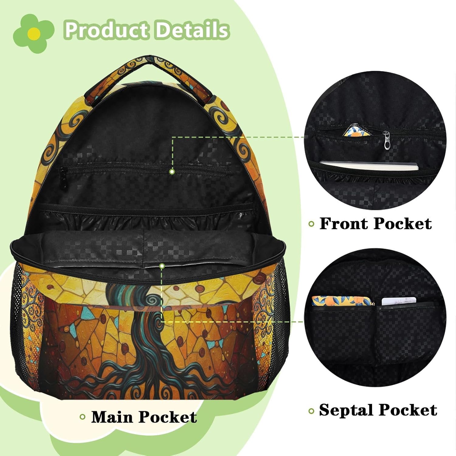 ALAZA Colorful Art Tree Small Backpacks Travel Laptop Daypack School Bags for Teens Men Women image 5