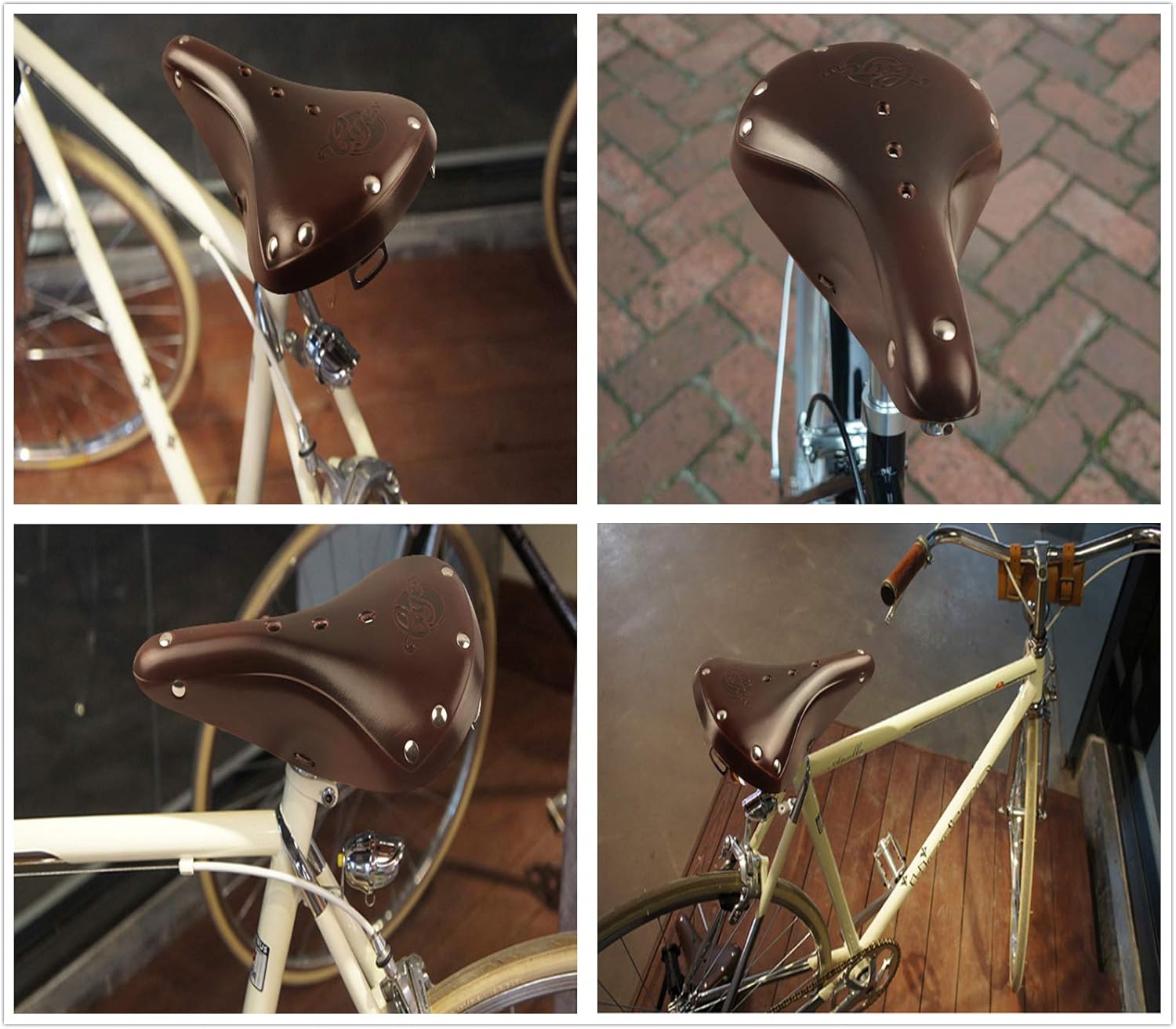 UNISTRENGH Men's Vintage Fixie Road Bike Saddle Classic Cow Genuine Leather Flyer Bicycle Seat Cushion