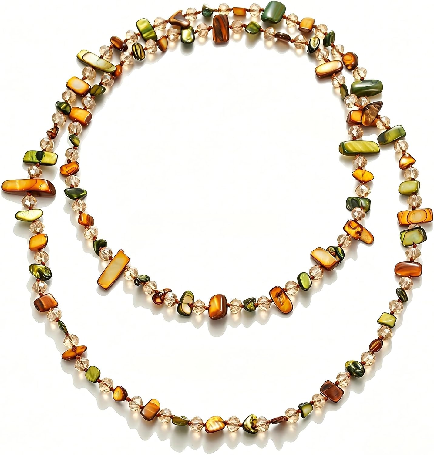 Ailiessy Colorful Irregular Beaded Long Necklace for Women Boho Handmade Shell Beaded Necklace Bohemian Vintage Chunky Costume Jewelry