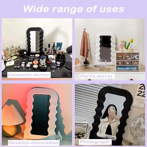Miniatura 9 de Zanbesio Espejo ondulado de 16 x 10 pulgadas, espejo de escritorio con marco irregular ondulado, espejo estético montado en la pared, espejo de