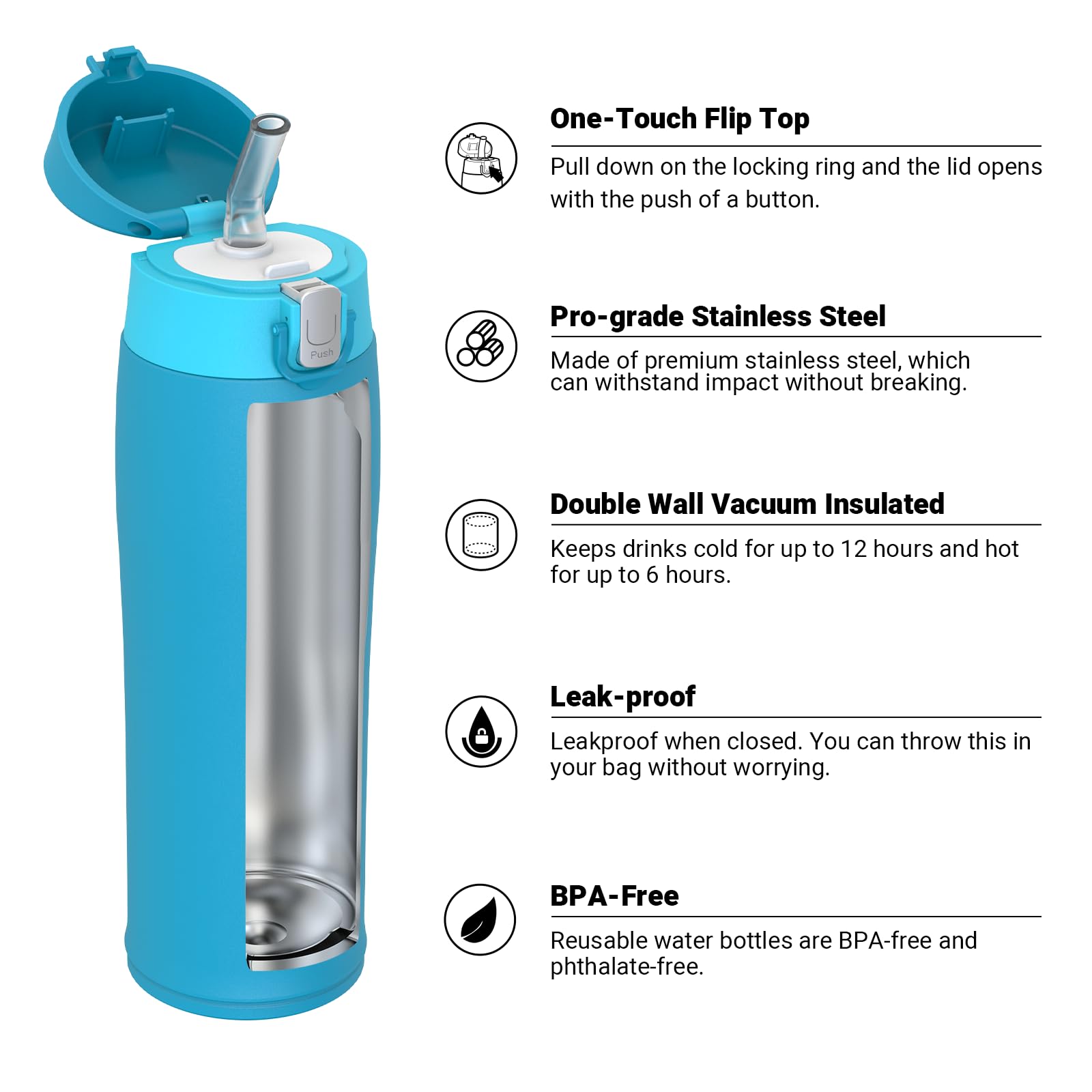Super Sparrow Borraccia con Cannuccia, Acciaio Inox Bottiglia Termica - 350ml, 500ml, 750ml - Senza BPA Tazza Termica, Bottiglia Termica per Bambini, Scuola, Sportiva, Campeggio