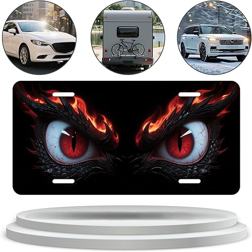 Miniatura 7 de Placa de matrícula con ojos de animales, placa decorativa personalizada de aluminio, etiqueta de fantasía con cubierta de 4 agujeros, accesorio para