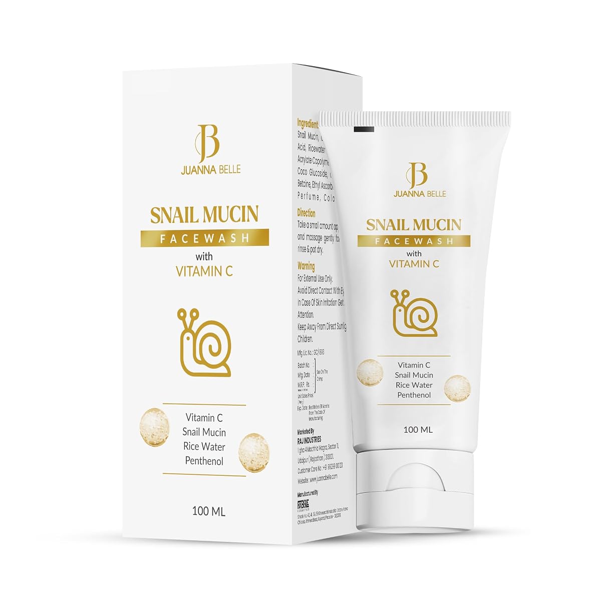 JUANNA BELLE Snail Mucin Face Wash | Cleanser with Vitamin C, Rice Water, &
