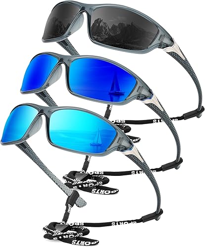 Miniatura 40 de KALIYADI 4 Pack Polarized Sunglasses-Men Sports Sun-glasses: Mens Sunglasses UV Protection for Fishing Driving Cycling A01-negro/negro/negro