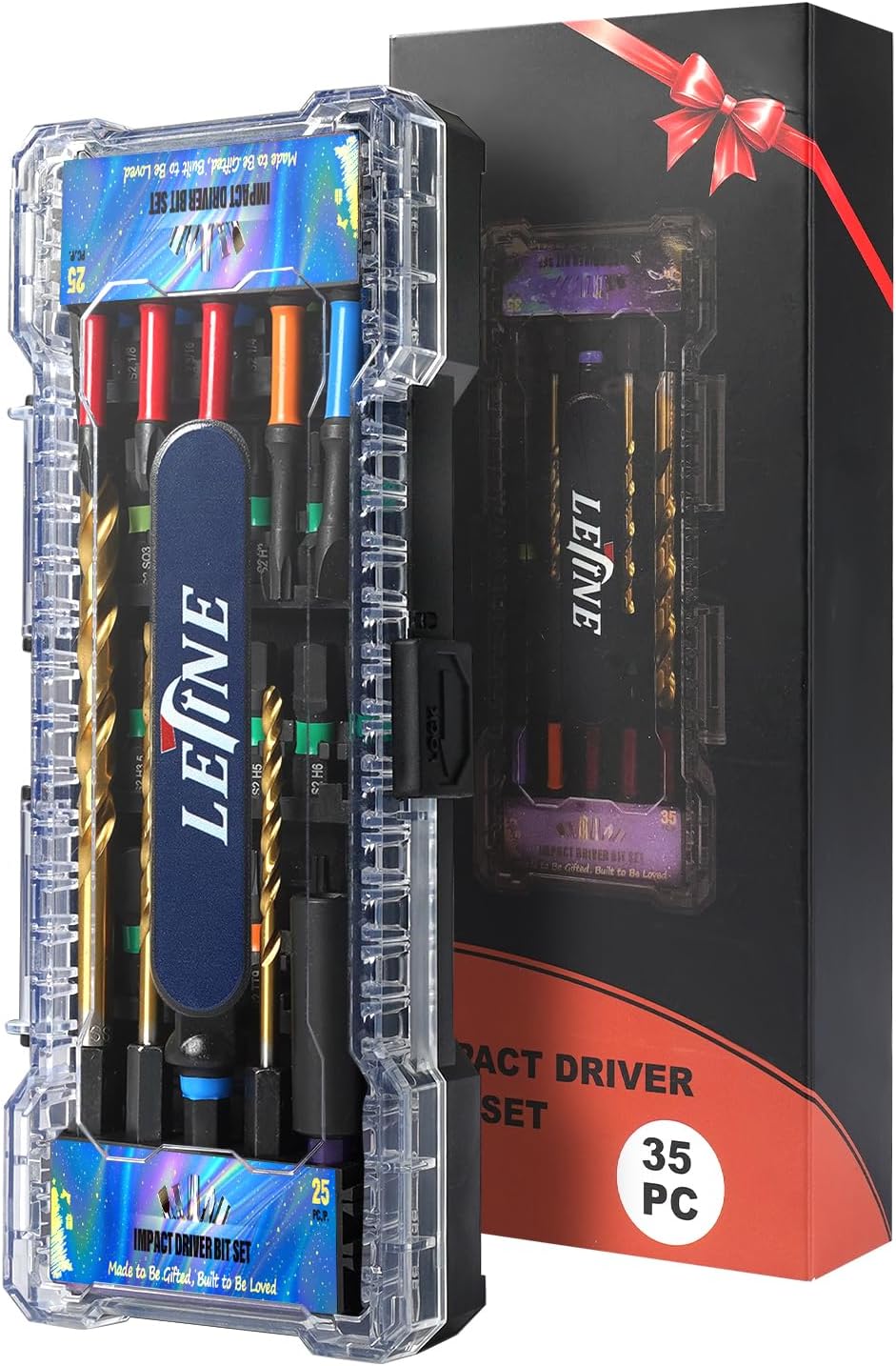 LETINE Impact Driver Bit Set, 35-Piece S2 Steel Screwdriver Bit with Case Hex,Torx,Phillips,Slotted,Square and Hex Shank Drill Bit Set for DIY/Pro Use