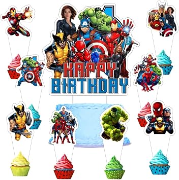 25pcs Superhero Cake Decorations with 24pcs Cupcake Toppers, 1pcs Cake Topper for Superhero Birthday Party Supplies