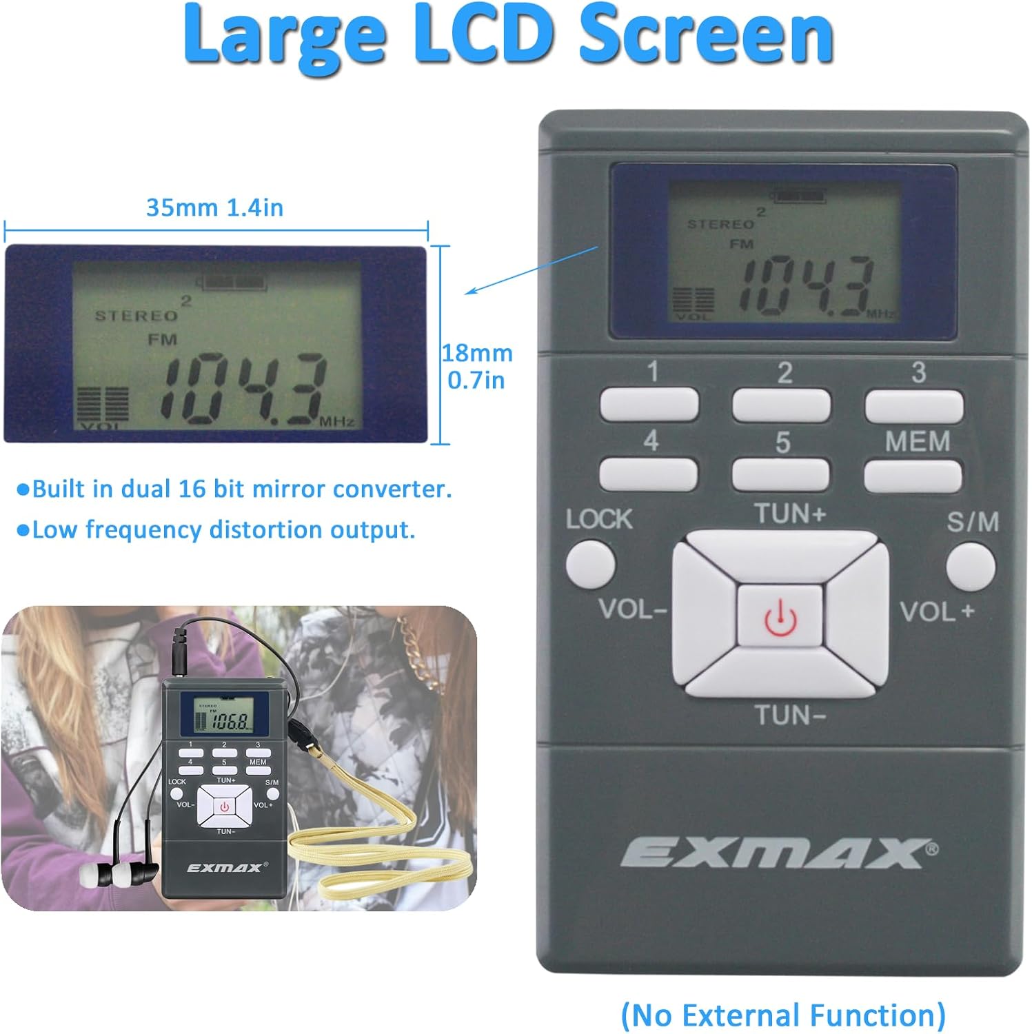EXMAX EXG-108 Receiver with large LCD screen dimensions
