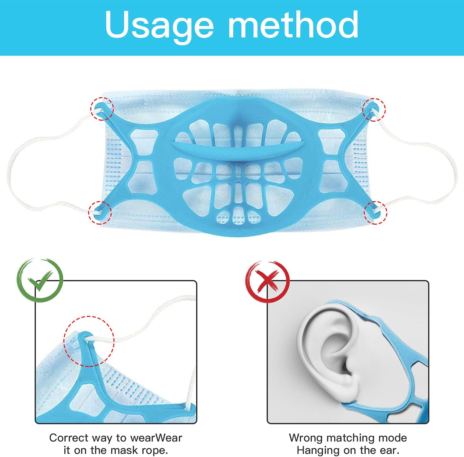 3D Mask Bracket Silicone Face Support Frame Holder Frame Nose Breathing Soft Reusable&Washable Inner Lipstick Stand and Comfortable Breathing (3PCS)