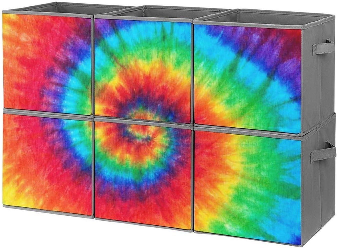 Colorful Rainbow Spiral Oxford Cloth Storage Cubes 6-Pack Foldable Fabric Drawer Bins Organizer for Home Closet Shelves