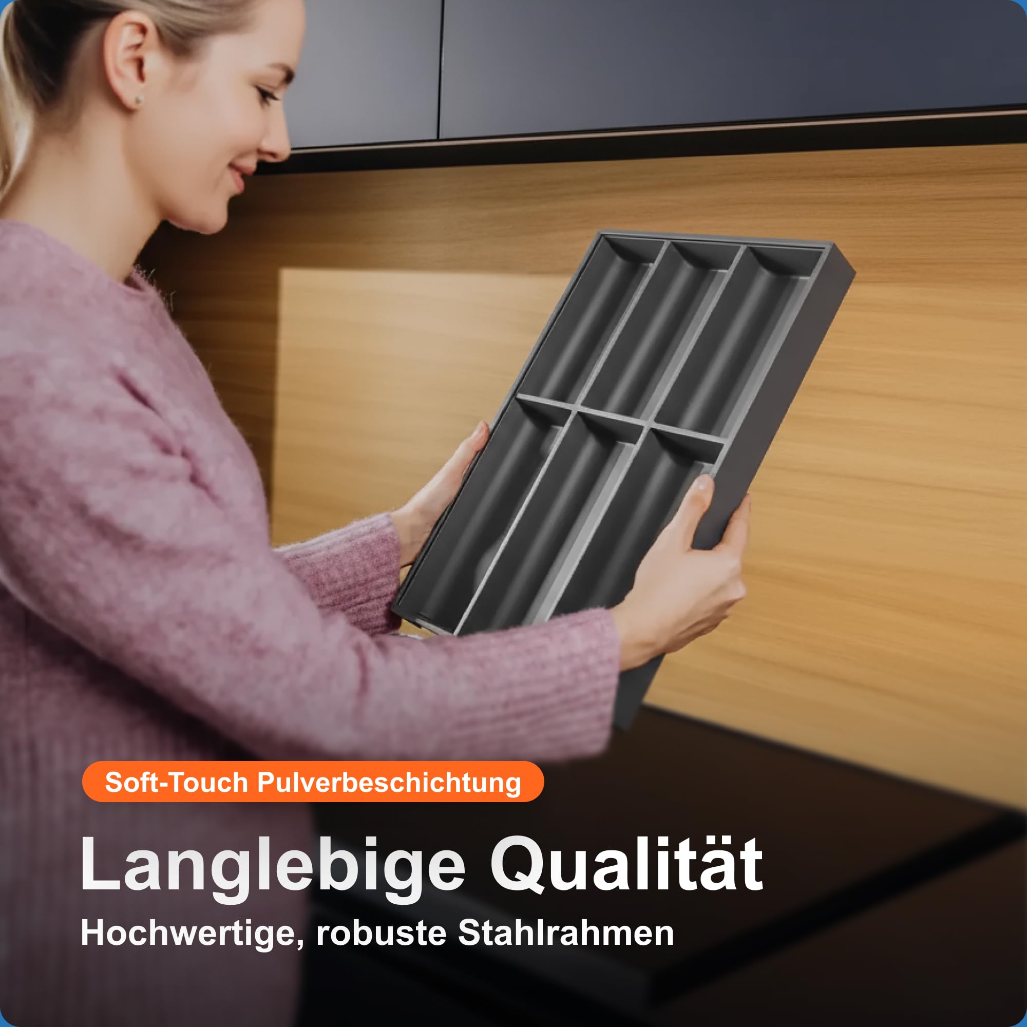 Blum AMBIA-LINE Besteckkasten mit Soft-Touch | Premium Schubladen-Organizer für moderne Küchenschublade & Schrank | schützt, sortiert & ordnet Besteck und Küchenhelfer | Maße: 47×30×5 cm | Oriongrau