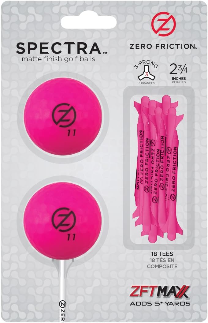 Zero Friction Spectra 2 Ball/Tee Pack, Neon Fuchsia, Blister Pk