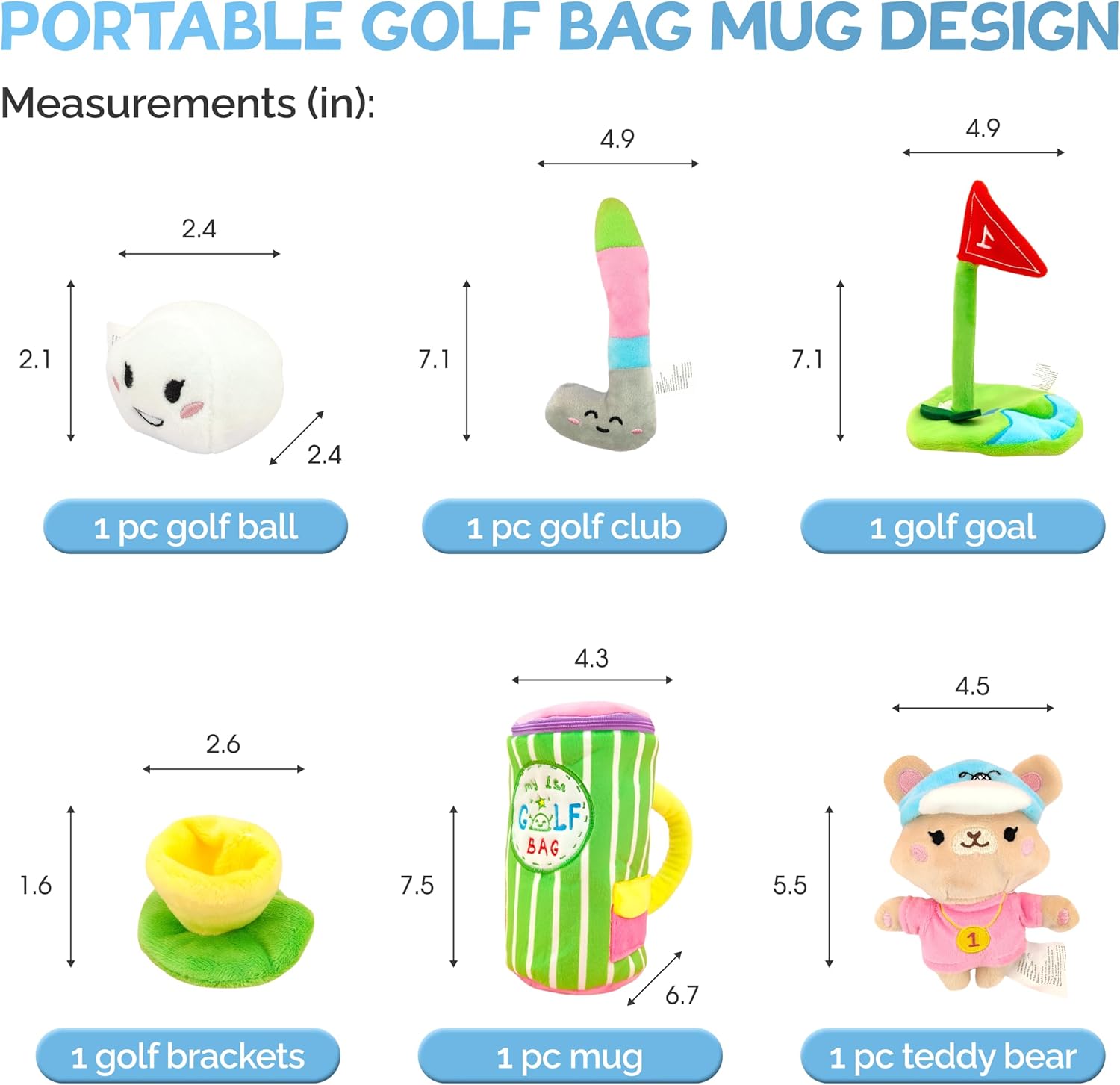 Skywin My First Golf Bag Gift Set, Baby Golf Toy 0-3 Years, 6 Pc Developmental and Sensory Play Set Incl Plush Golf Club, Ball, Mug, Goal, Teddy Bear and Bracket- Perfect Baby Shower