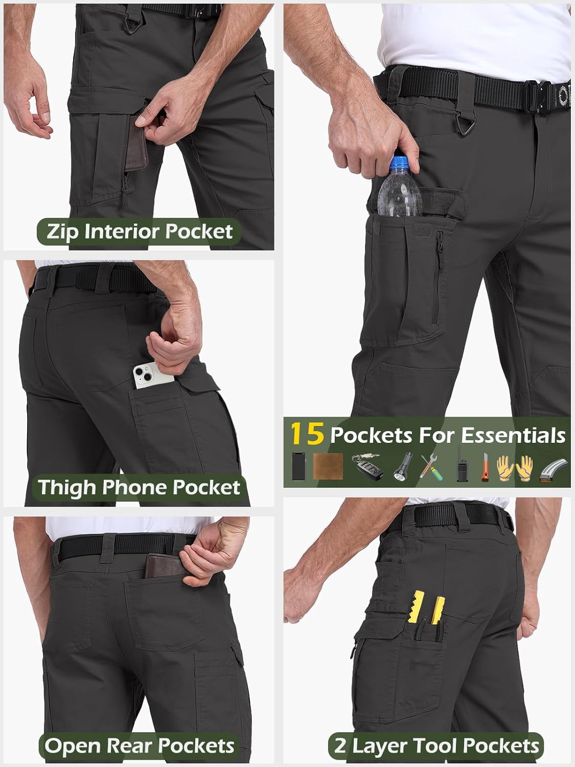 CARWORNIC Mens Cotton Stretch Tactical Work Pants Lightweight Flex Cargo Hiking Pants with 15-Pockets - Image 5