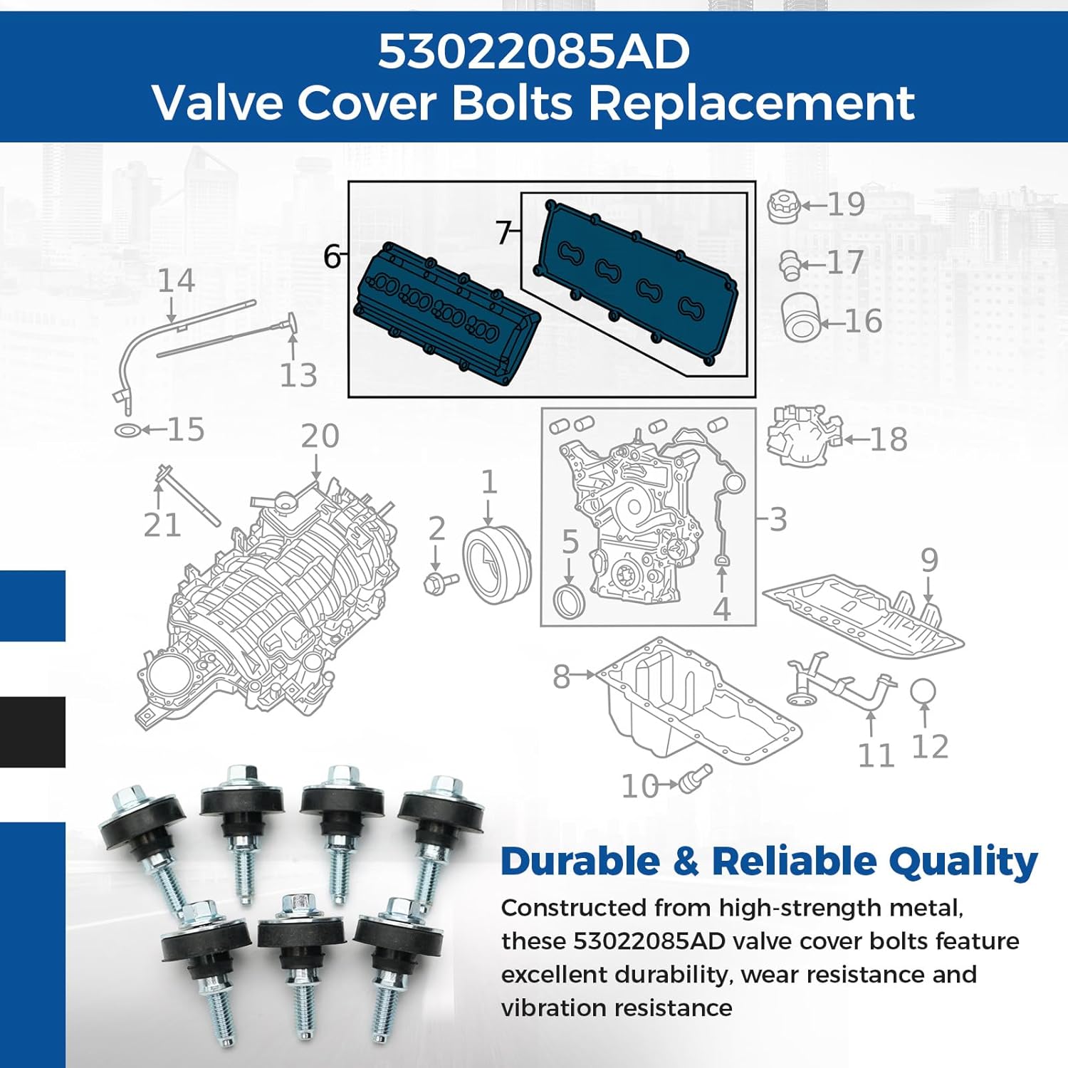 53022085AD Valve Cover Bolts Replacement for Dodge Ram Jeep Chrysler 5.7L 6.4L HEMI Engine, Cylinder Head Valve Cover Mounting Hardware Bolts for Ram 1500 2500 3500 Charger Challenger 300, 20PCS