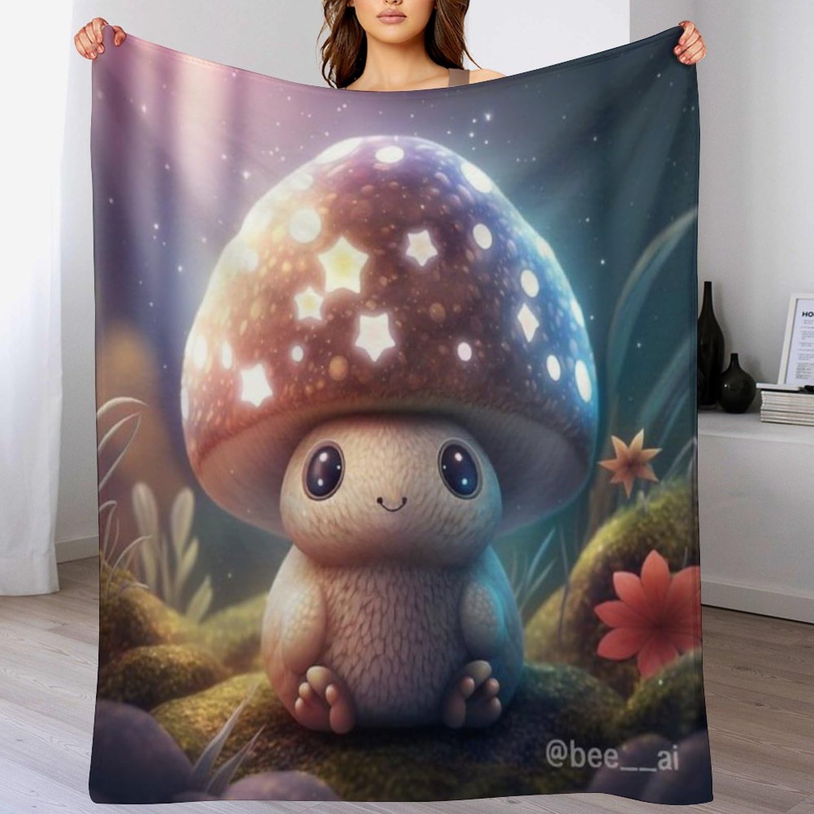 Couverture plaid champignon douce contre le froid du séjour et du canapé 130x180cm