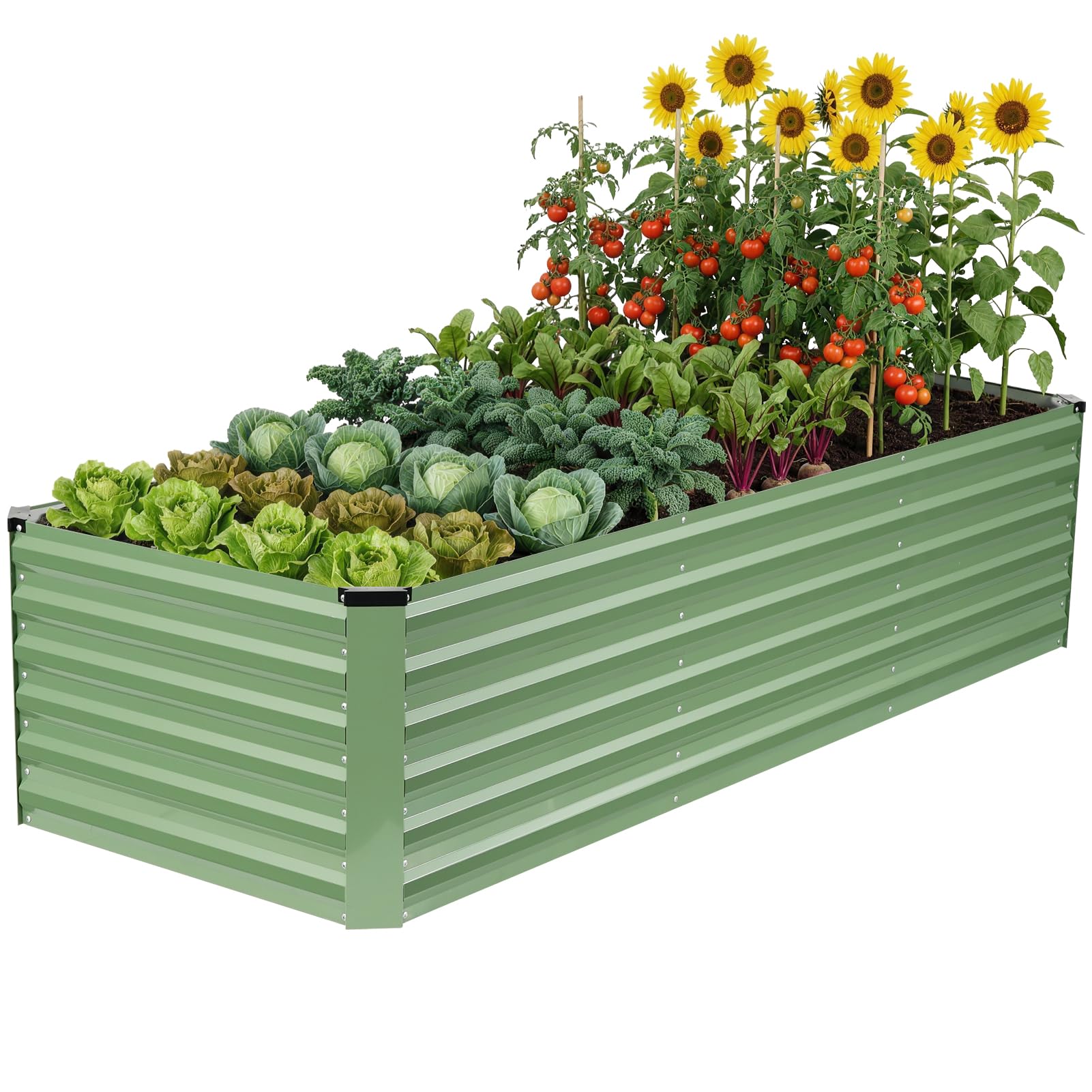 Willow Weave Olivegreen Raised Beds For Garden, Galvanized Steel Planters Outdoor For Growing Plants, Vegetables, Flowers And Herbs, 240X90x60cm,